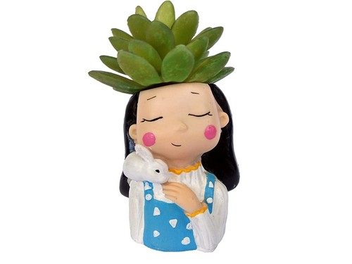 Résine fille avec lapin - résine, mini