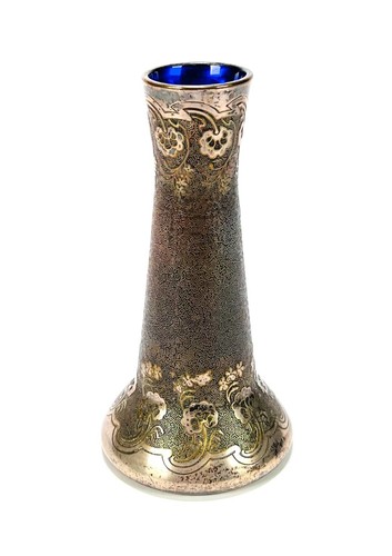 Vase blue crystal with - , overlay