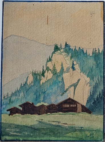 Aquarelle hameau de - "hameau,