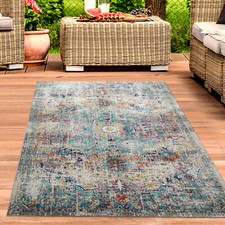 Tapis d'extérieur oriental ornements tapis de salon tapis vintage bleu gris