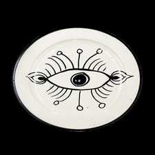 Assiette en Céramique Terre Cuite Blanche – Design Œil Sacré