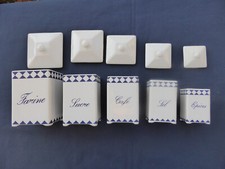 5 pots à épices ancien Faïence Farine Sucre Café Sel Epices Décoration Cuisine