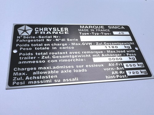 Plaque constructeur simca - simca, type