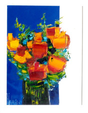 Tableau huile sur panneau Bernard Folinais Roses rouges