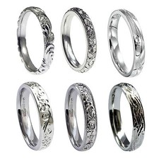 4mm 18ct Blanc Vintage Or Main Gravé Mariage Anneaux Escarpin Confort Bandeau Hm