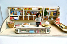 JOUET VINTAGE 1950/60 ÉPICERIE ALLEMANDE - EN BOIS AVEC POUPÉE EN CELLULOÏD