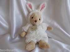 Doudou lapin beige, fourrure blanche, Histoire d'ours