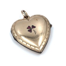 Pendentif Art Nouveau métal doré rouge coeur photo médaillon bijou ancien...