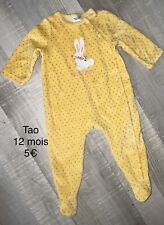 Tao Babygros Pyjama Velours Jaune 12 mois  Bébé Fille