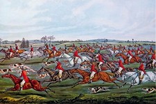 ANGLETERRE : CHASSE à COURRE, TAÏAUT, TAÏAUT - Gravure en couleur