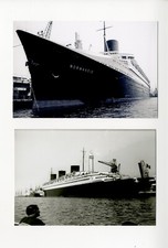 FRENCH LINE PAQUEBOT S/S NORMANDIE 2 PHOTOS A QUAI AU HAVRE (COPIES MODERNES)