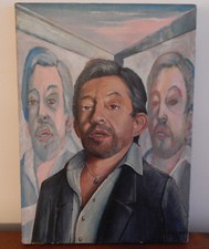 TABLEAU HUILE sur TOILE " Portrait de GAINSBOURG " Signé et Daté A. KONOPSKI 94