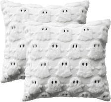 Set of 2 Halloween Ghost Pillow Covers 18x18 White Plush Spooky Sofa Couch Decor