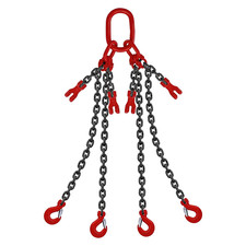 Chain Sling 5/16 Inch X 5 Ft Quad Leg Lifting Chain with 4 Leg Grab Hooks and Ad