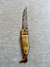 ART POPULAIRE-PETIT COUTEAU DE CHASSE-MANCHE CORNE/FORME JAMBE-ANNEE 1900-A VOIR