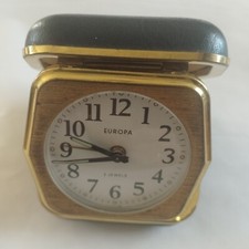 Rare Réveil Voyage Poche Avec Étui noir  vintage Europa 2 Jewels  BE Fonctionne