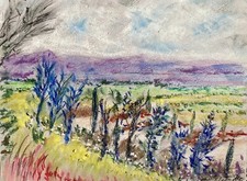 Peinture Impressionniste PASTEL Vue Vallée Du Rhone Depuis Séguret Coté Akou