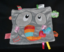 Doudou plat éléphant gris  LABEL LABEL  étiquettes couleurs BE