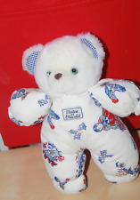 Doudou Peluche TARTINE ET CHOCOLAT OURS blanc bleu  tissus poule poussin 25 cm