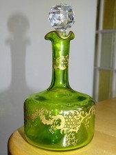 SAINT LOUIS ANCIENNE CARAFE VERT LIQUEUR CRISTAL GRAVURE ART NOUVEAU TALMA GOLD