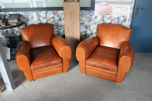 Paire fauteuil club - club, cuir