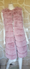 Veste longue sans manches rose taille unique fausse fourrure (sm3)