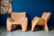 Paire de Fauteuils cuir orange Echnaton de Jan Armstadt Leolux 90 original