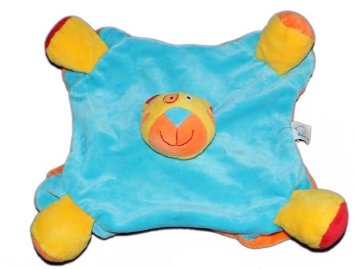 Doudou plat tigre bleu jaune - doudou,