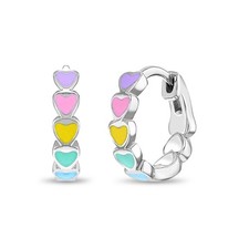 Coeur 9mm Bébé/Enfants Boucles D'Oreilles Créole Émail - Argent Sterling