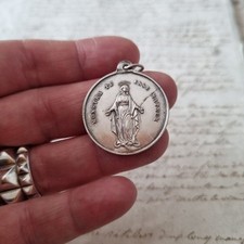 Pendentif Ancien En Argent Grande Médaille Vierge Miraculeuse Silver Medal