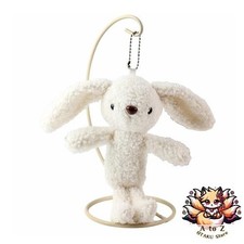 Mascotte lapin anglaise Lop Holland Lop rose blanc beige NEUVE avec chaîne...