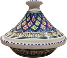 Tajine Bakir Tunisien Multicolore Fait Main en Céramique 27cm Cuisson Feu & Four