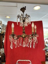 lustre en bronze avec pendeloques en cristal 