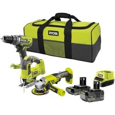 RYOBI 3 outils : 1 perceuse-visseuse R18DD3 + 1 meuleuse 115 mm + 1 scie saut...