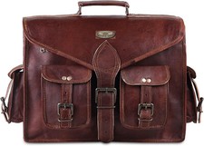 18 " Marron Vintage Luxe Cuir Homme Messager Épaule Portable Sac Mallette