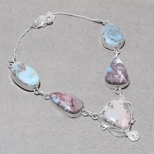 Collier bijoux ethniques mode fait main pierre précieuse Larimar des...