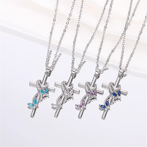 Collier chaîne croix - , papillon
