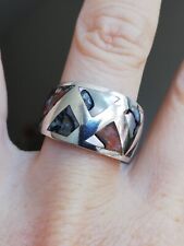 Bague Ancienne Argent Massif Silver Ring 925 nacre Créateur 