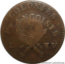 W3074 Rare Colonies USA Guadeloupe 3 Sols 9 Deniers Louis XV 1767 Contremarque