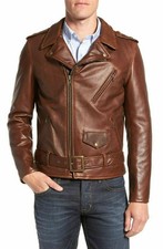Blouson moto homme style rétro cuir véritable marron vintage biker jacket