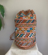 Sac à bandoulière Ethnique vintage fait main en cuir et toile