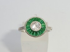 Mesdames Bague en argent sterling 925 avec saphir et émeraude style Halo