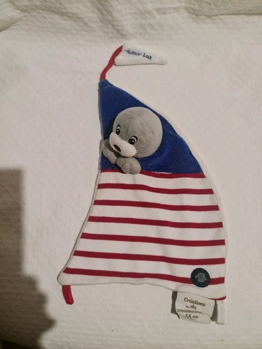 Doudou phoque plat bleu - phoque,