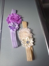 Bandeau bébé fille élastique fleur lot de 2 couleur 1 crème & 1 violet