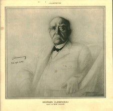 Document ancien Georges Clémenceau dessin René Godard 1929 issu de magazine