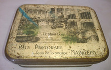 ANCIEN GRANDE BOITE PUBLICITAIRE PUB LE MONT DORE PATE PECTORALE 1900 MADELEINE