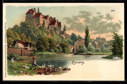 Lithographie colditz partie - lithographie, colditz,