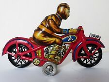 Moto rouge Paya et pilote jouet ancien tôle lithographiée Etat Impeccable I-922