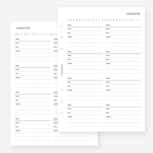 Contacts list planner - a5,