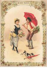CHROMO #MK41288 AU BON MARCHE HOMME ET FEMME ET UN CHIEN AVEC UN PARAPLUIE DAN